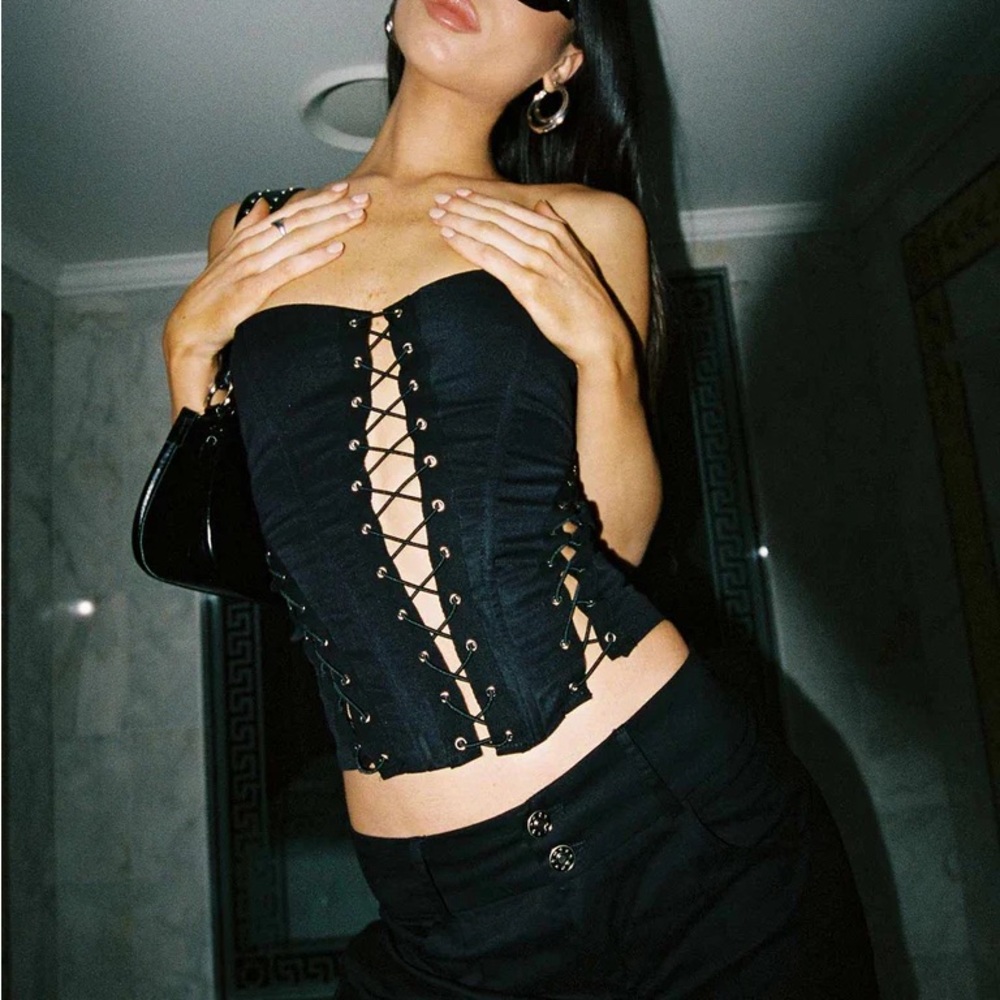 Princess Polly Black Lace-Up Corset Top